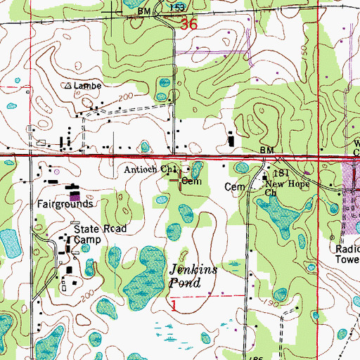 Topographic Map of Antioch Church, FL