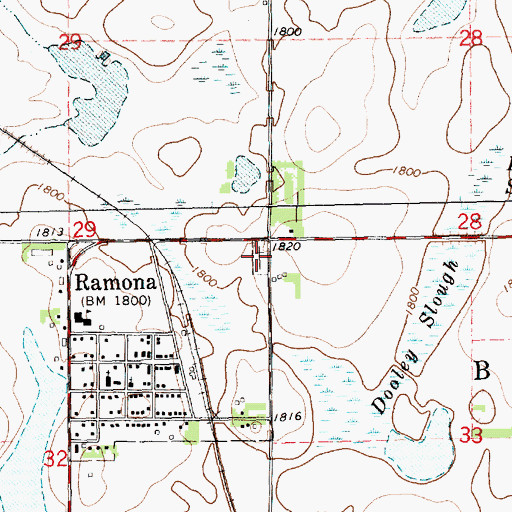 Topographic Map of Ramona Cemetery, SD