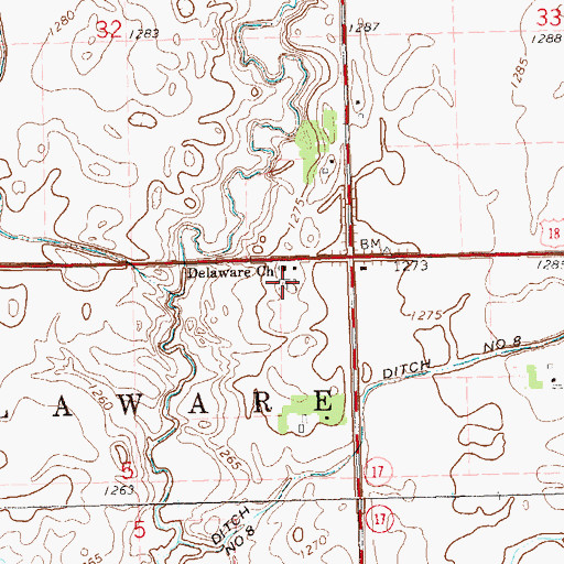 Topographic Map of Delaware Reformed Cemetery, SD