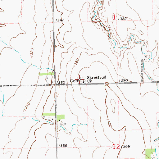 Topographic Map of Skrefsrud Lutheran Church Cemetery, SD