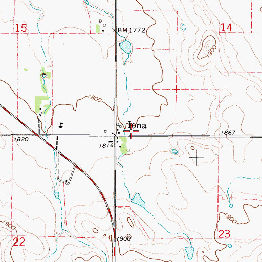 Topographic Map of Saint Columba Catholic Cemetery, SD