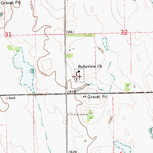 Topographic Map of Belleview Cemetery, SD