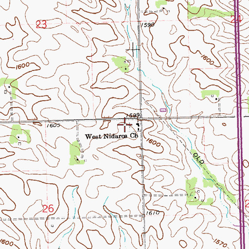 Topographic Map of West Nidaros Lutheran Church Cemetery, SD