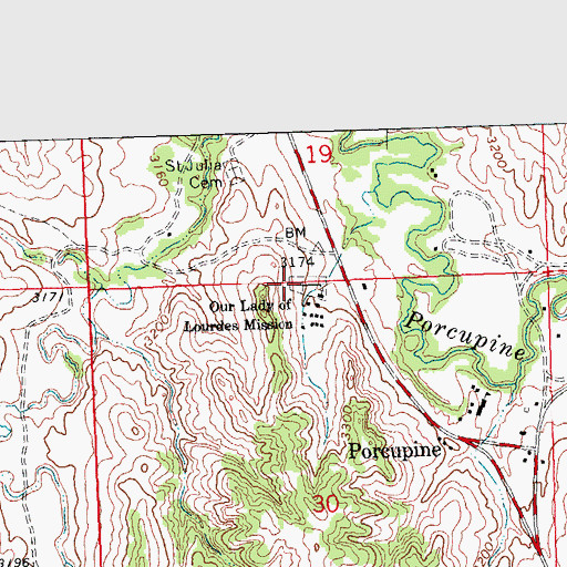 Topographic Map of Our Lady of Lourdes Catholic Cemetery, SD