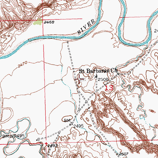 Topographic Map of Saint Barbara Catholic Cemetery, SD