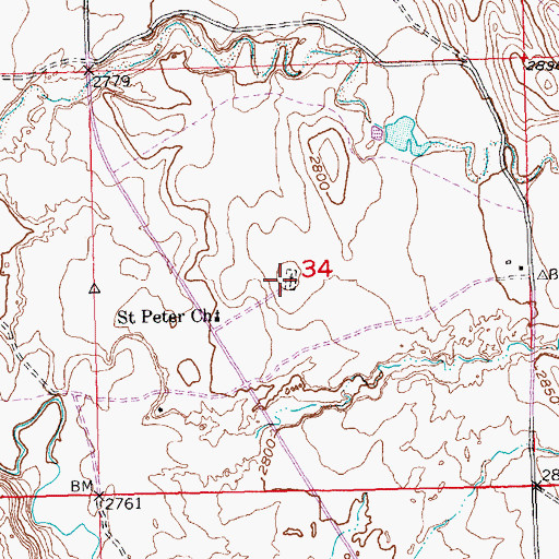 Topographic Map of Saint Peter Church Cemetery, SD