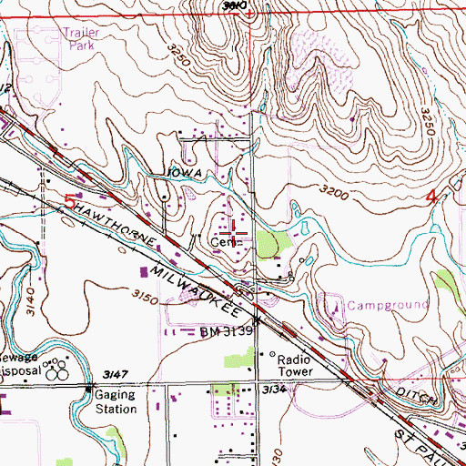 Topographic Map of Evergreen Cemetery, SD