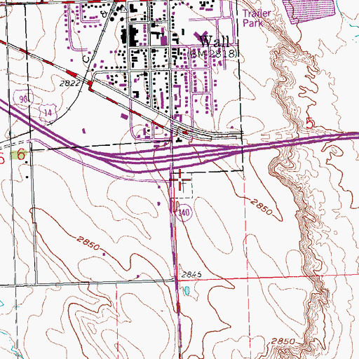 Topographic Map of Wall Cemetery, SD