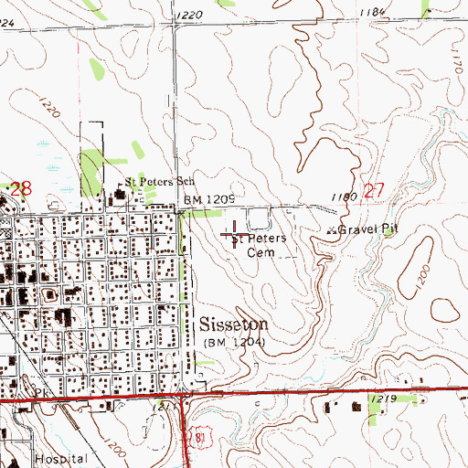 Topographic Map of Sisseton City Cemetery, SD