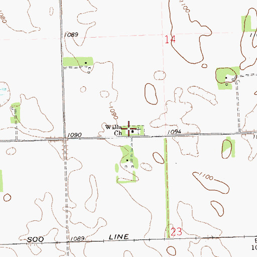 Topographic Map of Walla Church Cemetery, SD