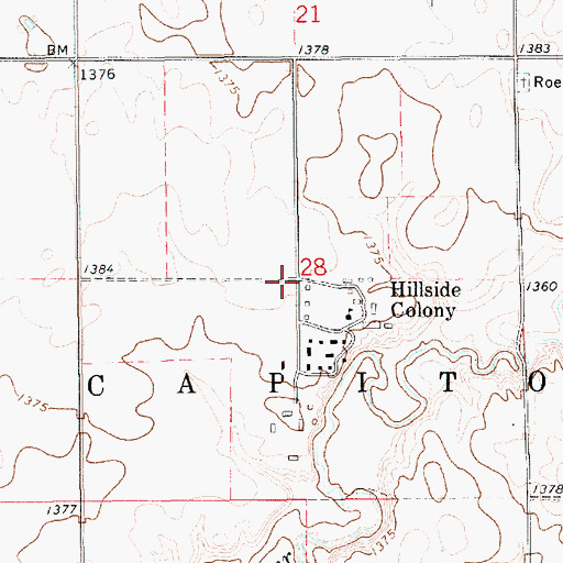 Topographic Map of Hillside Colony Cemetery, SD