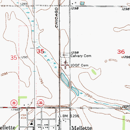 Topographic Map of Mellette Cemetery, SD