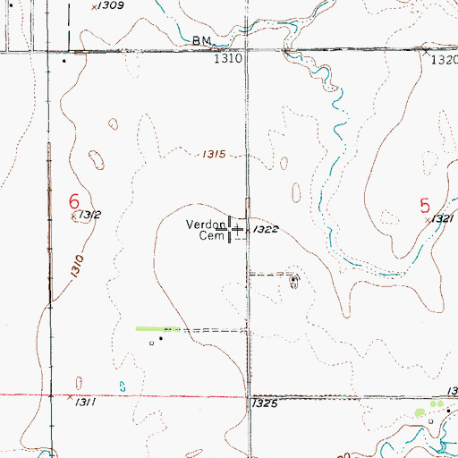 Topographic Map of Verdon Cemetery, SD