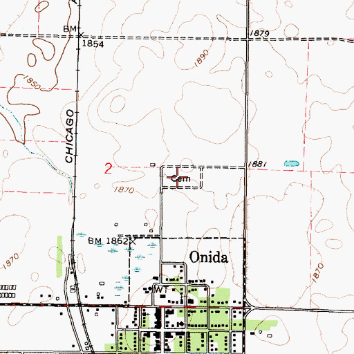 Topographic Map of Onida Cemetery, SD