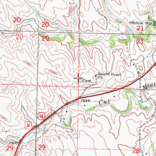 Topographic Map of Sacred Heart Catholic Cemetery, SD