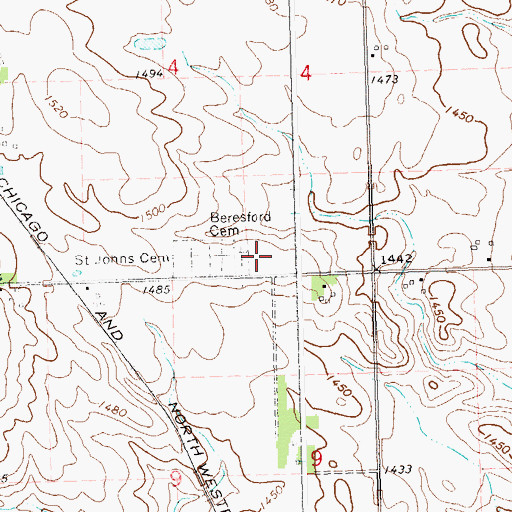 Topographic Map of Beresford Memorial Park Cemetery, SD