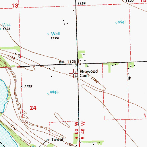 Topographic Map of Elmwood Cemetery, SD