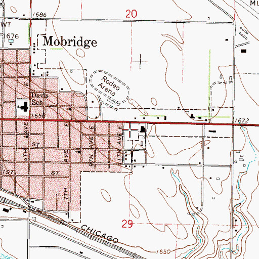 Topographic Map of Mobridge City Cemetery, SD