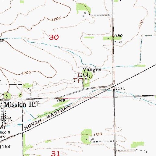 Topographic Map of Vangen Church Cemetery, SD