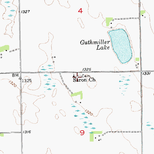 Topographic Map of Saron Reformed Cemetery, SD