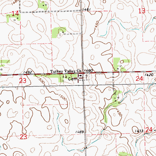 Topographic Map of Turkey Valley Lutheran Cemetery, SD