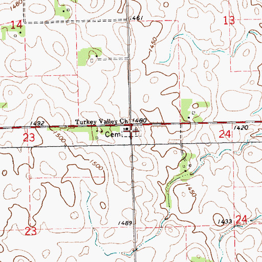 Topographic Map of Turkey Valley Baptist Cemetery, SD