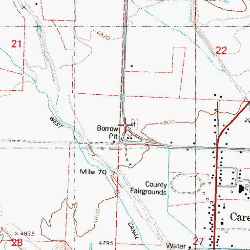 Topographic Map of Carey Pioneer Cemetery, ID