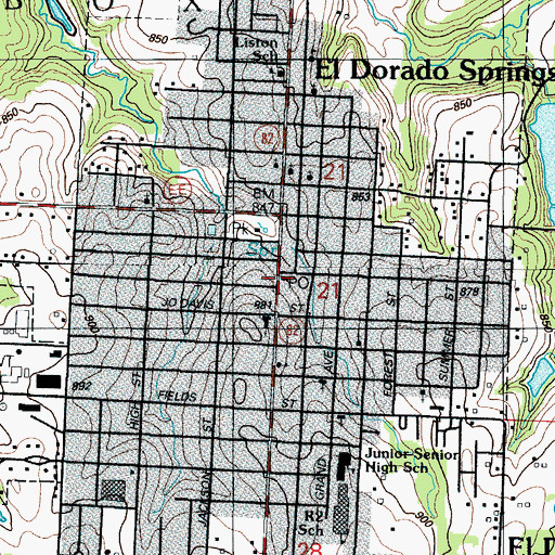 Topographic Map of El Dorado Springs Post Office, MO