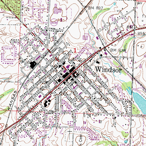 Topographic Map of Windsor Post Office, MO