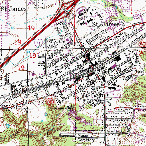 Topographic Map of Saint James Post Office, MO
