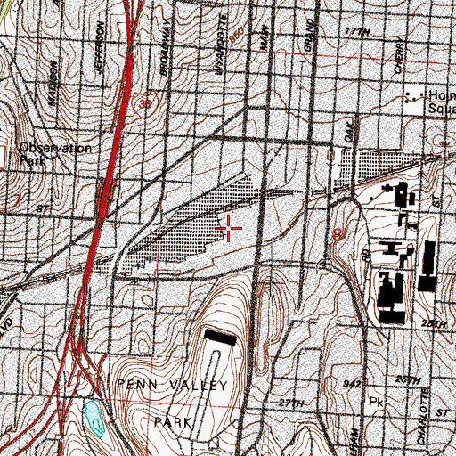 Topographic Map of Kansas City Retail Post Office, MO