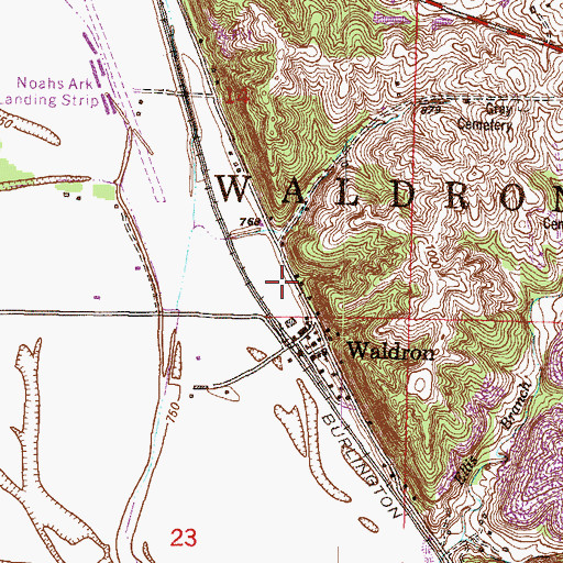 Topographic Map of Waldron Post Office, MO