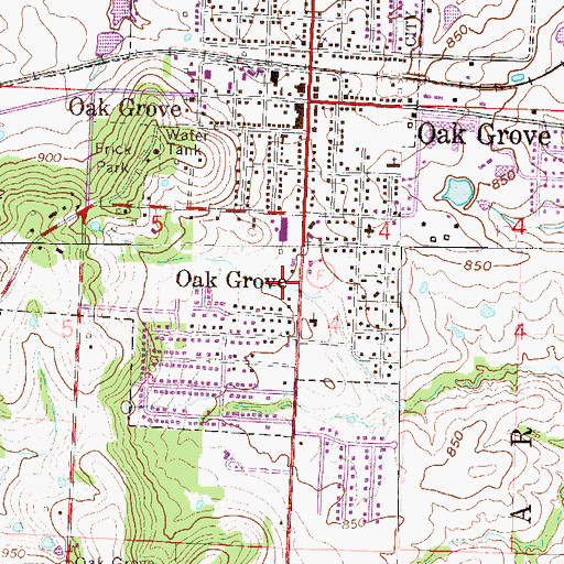 Topographic Map of Oak Grove Post Office, MO