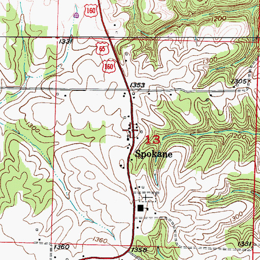 Topographic Map of Spokane Post Office, MO