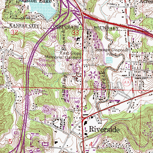 Topographic Map of Riverside Post Office, MO