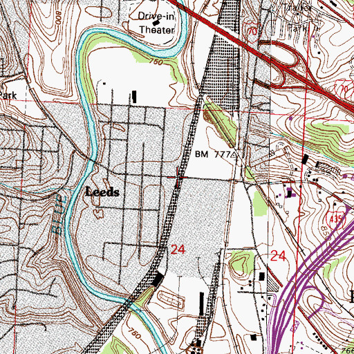 Topographic Map of Leeds Post Office (historical), MO