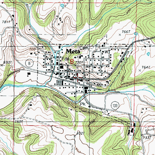 Topographic Map of Meta Post Office, MO