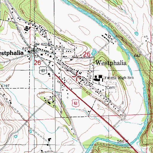 Topographic Map of Westphalia Post Office, MO