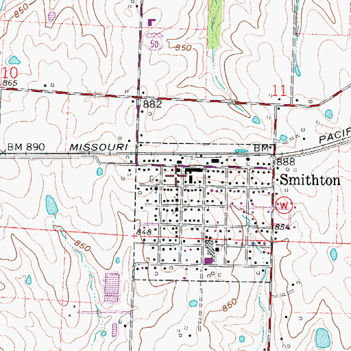 Topographic Map of Smithton Post Office, MO
