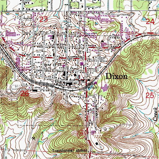 Topographic Map of Dixon Post Office, MO