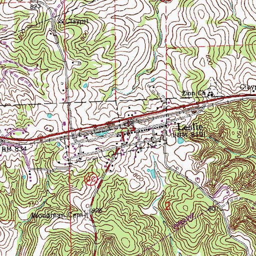 Topographic Map of Leslie Post Office, MO