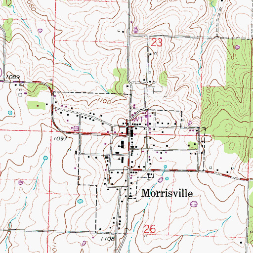 Topographic Map of Morrisville Post Office, MO