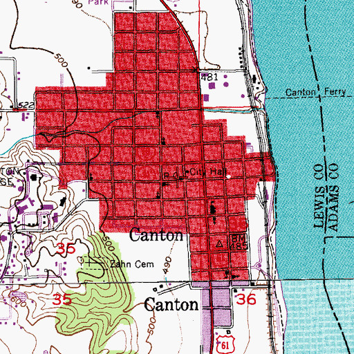 Topographic Map of Canton Post Office, MO