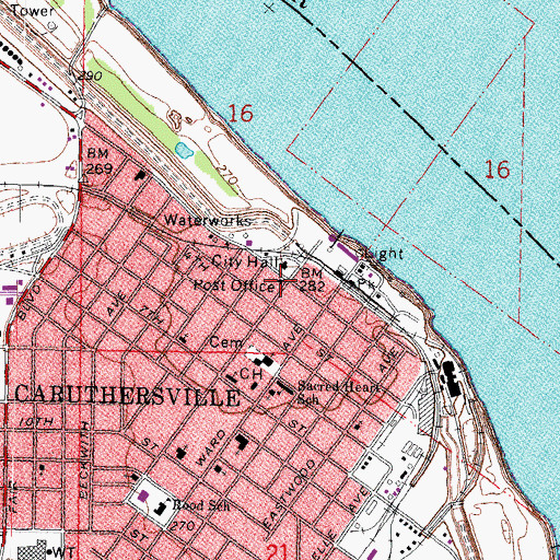 Topographic Map of Caruthersville Post Office, MO