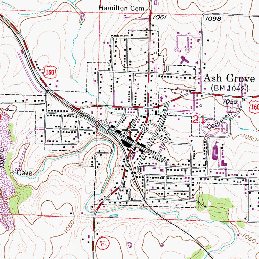 Topographic Map of Ash Grove Post Office, MO