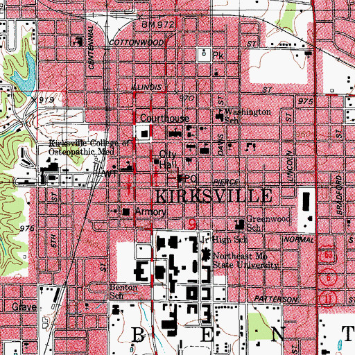 Topographic Map of Kirksville Post Office, MO