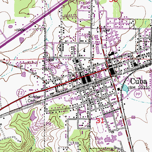 Topographic Map of Cuba Post Office, MO