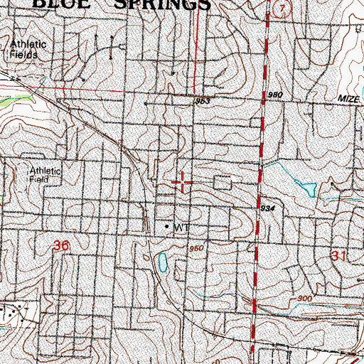 Topographic Map of Blue Springs Post Office, MO