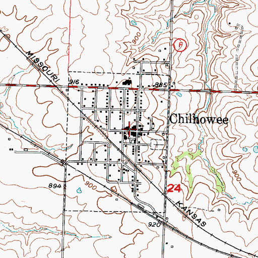 Topographic Map of Chilhowee Post Office, MO