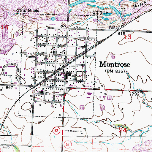 Topographic Map of Montrose Post Office, MO
